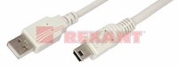 Шнур USB A(штекер) - Mini 5pin USB B(штекер) 5 мм Rexant, серый, 1.8 м