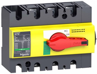Выключатель-разъединитель 3П 100А с красной рукояткой и желтой передней панелью INS100